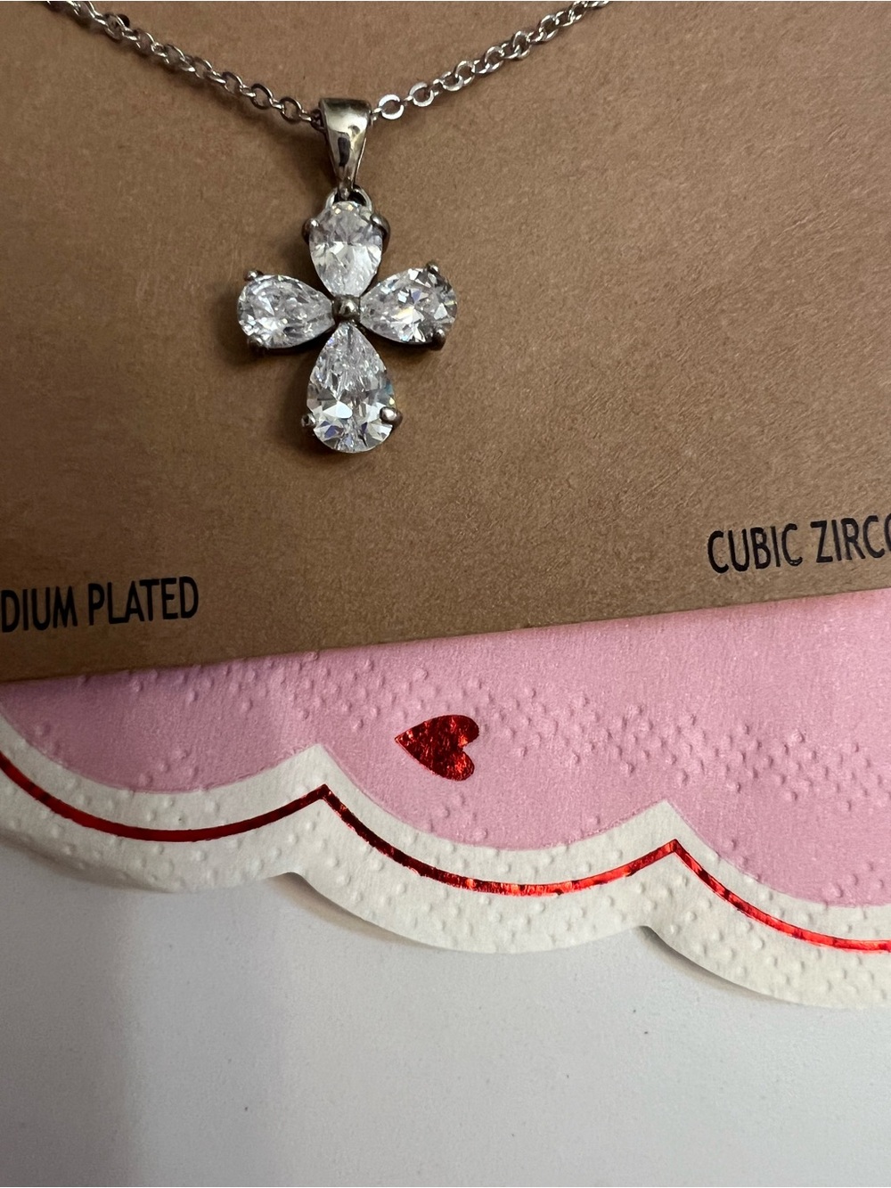 Silver Cubic Zirconia Teardrop Cluster Pendant Necklace - Clear